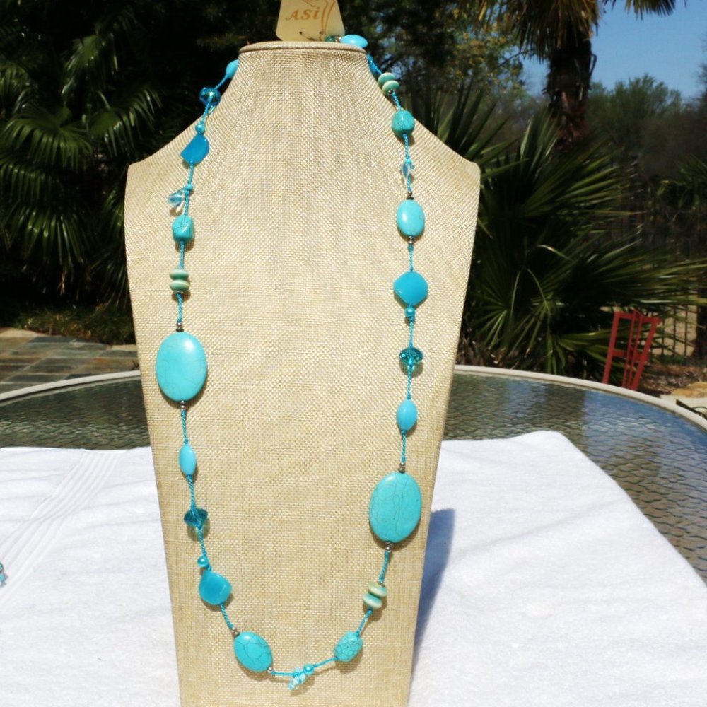 Boho Necklace Turquoise Stone Bead Statement Set - Picture 5 of 5